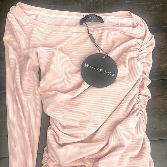 white fox pink one shoulder scrunch dress - Picture 3 of 3